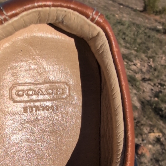 COACH  Blue and Tan Leather Slide On Mules with Red Accent sz 5 M - Picture 4 of 7